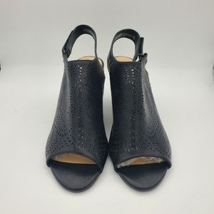 Clarks Artisan Black Leather Raven Dawn Heeled Sandal Shoes